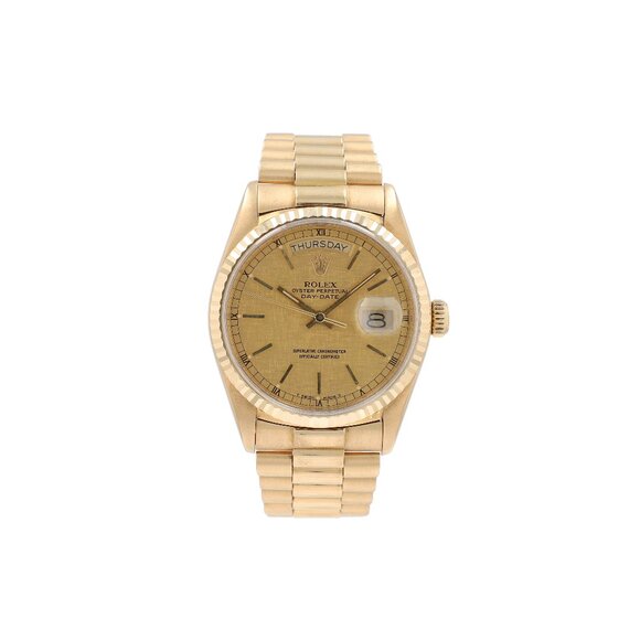 Rolex Day-Date 18038 36mm Champagne Linen Index Dial Fluted Bezel President Band